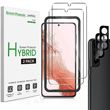 Imagem de amFilm Protetor de tela híbrido para Samsung Galaxy S22 Plus 5g 16.8 cm, Samsung Galaxy S22 + 5g 16.8 cm, compatível com impressão digital, protetor de lente de câmera, transparente HD, elastômeros
