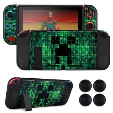 Imagem de DLseego My World MC Capa protetora para Switch novo modelo, capa macia encaixável para controle Joycon com 4 peças de tampas de aperto de polegar - interruptor verde