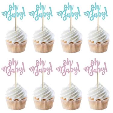 Imagem de Chewarelly 36 Pack Oh-Baby Cupcake Toppers Boy or Girl Theme Baby Shower Cupcake Picks for Gender Reveal, Kids Birthday Party Decoration(Style 2)