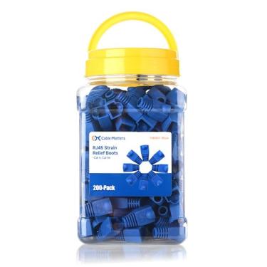 Imagem de Bota de alívio de tensão Cable Matters Cat6, Cat5e RJ45 em azul (50 botas de alívio de tensão por pacote)