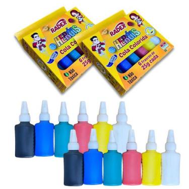 Imagem de Cola Colorida Lisa Com Relevo Arte Escolar Artesanato 12 Unidades 25g 