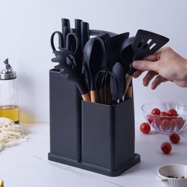 Imagem de Kit Completo Jogo Utensílios de Cozinha Luxo 19 Peças Com Tábua em Sil