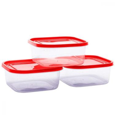 Imagem de Conjunto 3 Potes Vasilha Quadrado Plástico Porta Mantimentos Organizad
