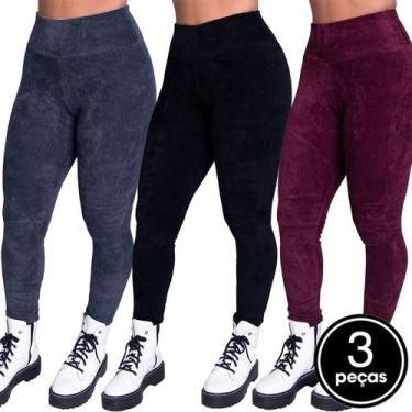 Imagem de Kit 3 Calça Legging Vekyo Veludo Cotelê Cós Alto, Sortido, P, Mulher