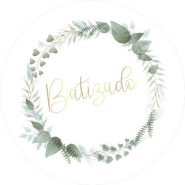 Imagem de Painel De Festa Redondo 1,50x1,50 - Batizado Dourado Folhagens 017 - V