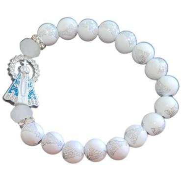 Imagem de Pulseira branca 10mm nossa senhora aparecida com resplendor - ASA, PUL