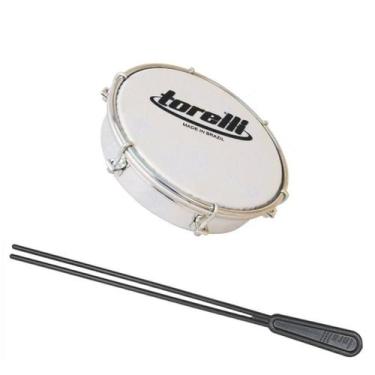 Imagem de Kit Tamborim Pele Leitosa Torelli TT 404 BCO Baqueta Dupla