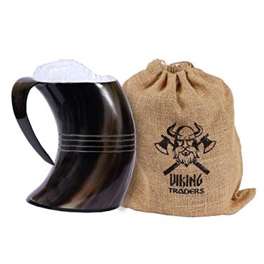 Imagem de Viking Traders Caneca original medieval preta Viking Beber Chifre exclusivamente feita à mão de chifre genuíno com revestimento seguro para alimentos e polida para cerveja, cerveja, vinho, hidromel e