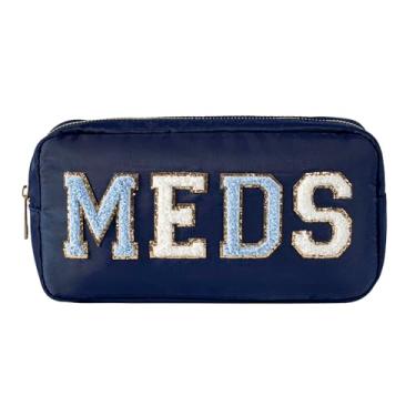 Imagem de uekeboag Bolsa de Remédios Personalizada com Letras Em Chenille, Bolsa de Viagem Fofa de Nylon para Remédios E Maquiagem com Zíper, Bolsa Organizadora de Vitaminas para Mulheres E Meninas(04 Azul-Mari