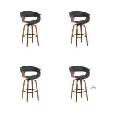 Imagem de Kit 4 Bancos Betim Preto Poliuretano Base Madeira - Rivatti