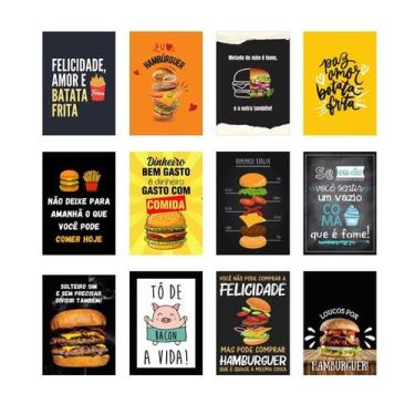 Imagem de Quadros Hamburgueria Lanchonete Lanche Kit 12 Peças 20x28cm - camaleão