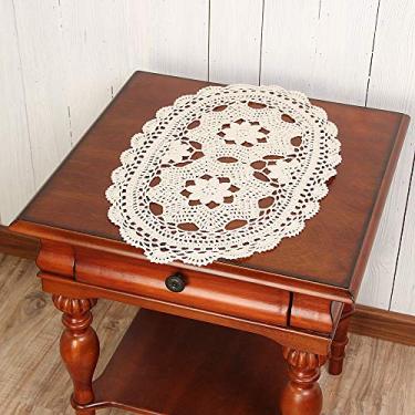 Imagem de Toalhas de mesa Vanyear de crochê, toalha de mesa quadrada de crochê, coberturas de mesa de renda para decoração de móveis, 30 cm x 50 cm de folhas ovais de mesa