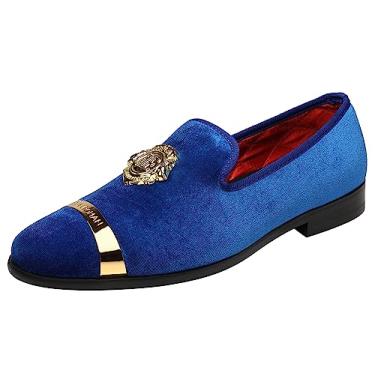 Imagem de ELANROMAN sapato masculino de veludo mocassim vestido moda casamento festa de formatura, Azul, 14