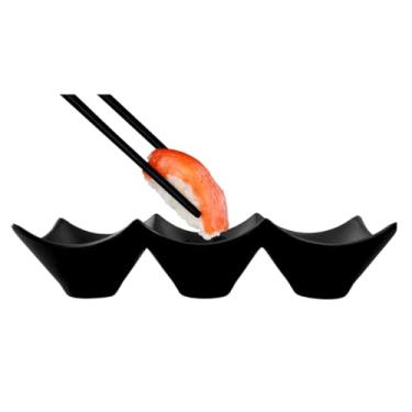 Imagem de Molheira Tripla em Melamina Preta Para Molho Shoyu