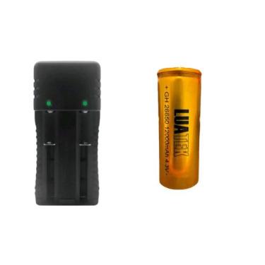 Imagem de Kit 1 Carregador Duplo 2 Slot Mais 1 Bateria 18650, 14500 Bateria 2665