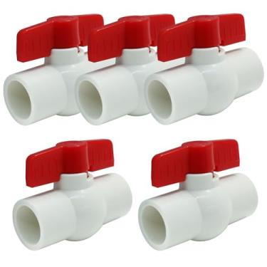 Imagem de Kemcatui Pacote com 5 Válvula esférica de PVC de 3/10.2 cm, válvulas de esfera de desligamento de água, válvula de esfera com alça em T, encaixe deslizante para piscina, sistema de tubulação de jardim