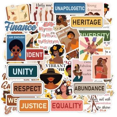 Imagem de 50 adesivos inspiradores para meninas negras, adesivos de design de afirmações positivas de citações motivacionais de beleza negra, suprimentos para quadro de visão para autolembrete, crescimento