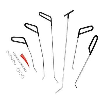 Imagem de LadyRosian Ferramentas de reparo de amassados sem pintura 6 peças de hastes de reparo de remoção de amassados Ferramenta de hastes estilo C para remoção de amassados de porta de danos à carroceria do