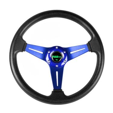 Imagem de RASTP Universal Racing Steering Wheel 13,8"/350 mm 6 parafusos Grip PU material de espuma e alumínio com botão de buzina para carro barco caminhão iateRASTP azul RS-STW019-TP-Blue