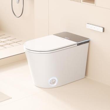 Imagem de BAYTINA Banheiro inteligente, vaso sanitário de uma peça com bidê embutido, vaso sanitário alongado moderno com assento de vaso sanitário aquecido, bidê de água morna, secador, lavador automático de