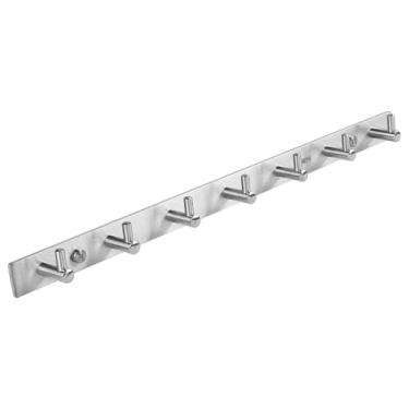 Imagem de NHENY Cabide de pendurar na parede de 43 cm com 7 ganchos resistentes, trilho fácil de instalar para quarto, banheiro, hall de entrada, corredor, jardim, escritório (aço inoxidável 304 níquel