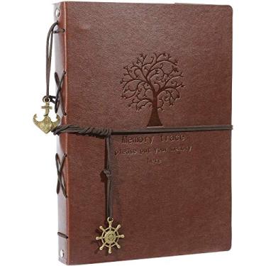 Imagem de Álbum de fotos de , álbum de recortes de couro AIOR 60 páginas, livro de memórias vintage faça você mesmo, de aniversário, dia dos namorados, para ele, mulheres, homens, mãe, pai (árvore)
