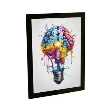 Imagem de Quadro Decorativo Psicologia Lâmpada Cérebro Ilustração Colorida Poster Quarto Sala