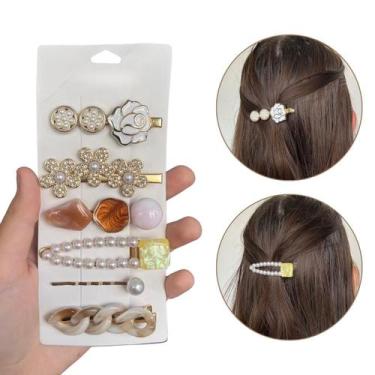 Imagem de Kit 6 Presilhas Bico De Pato Modelo Pedras Strass Alto Luxo - Grampo D