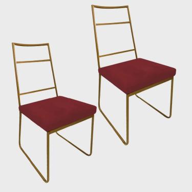 Imagem de Kit 02 Cadeiras Sala de Jantar Escritório Office Stark Industrial Ferro Dourado Sintético Vermelho - Ahz Móveis