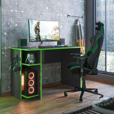 Imagem de Mesa p/ Escritorio E Gamer Preto Fosco/verde