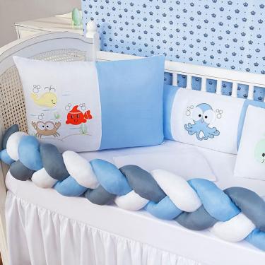 Imagem de Kit Protetor Berço Padrão Americano Fundo Do Mar Azul 6 Pçs