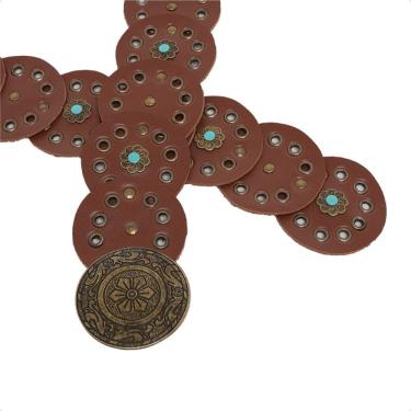 Imagem de Cinto Boho Chique Classico Country Feminino Redondo Rebite de Flor Moderno Fivela Metal Ouro Velho