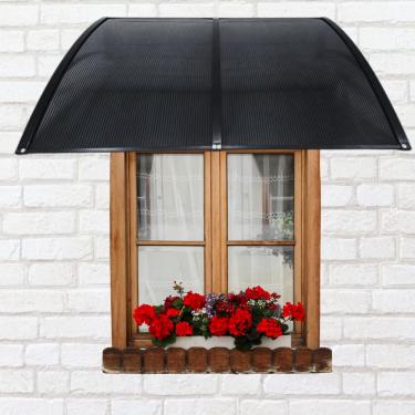 Imagem de Toldo Policarbonato Preto Fumê 75 cm x 1,2 metro Kit Completo Proteção para Portas Janelas Compressor (75x120)