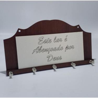 Imagem de Porta Chaves 5 Ganchos  Parede Decoração Moderna Madeira MDF Porta Cha
