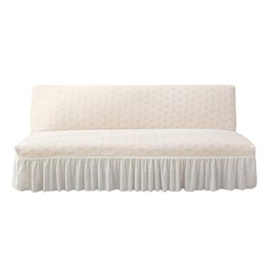 Imagem de Capa de futon jacquard com saia, capa de futon ajustada para animais de estimação, crianças, capas de sofá laváveis para sofá-cama sem braços - bege - pequena