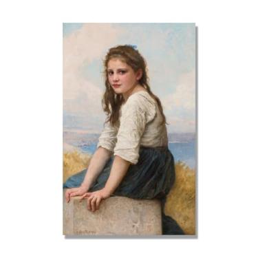 Imagem de NHLDZYH William Adolphe Bouguereau Impressões artísticas - Pintura de retrato - (à beira-mar) - Pôster temático de mitologia grega - Pôster de decoração de parede vintage. Tela de 40 x 64 cm - 15,8 x