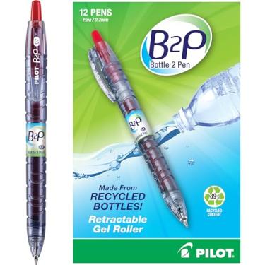 Imagem de PILOT B2P – Caneta esferográfica de gel recarregável e retrátil feita de garrafas recicladas, ponta fina, tinta vermelha G2, pacote com 12 (31602)