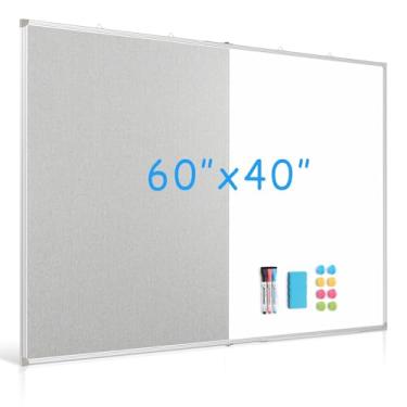 Imagem de DOLLAR BOSS Quadro de cortiça de linho dobrável, quadro branco, 152 x 101 cm, quadro branco magnético extra grande, apagável a seco, quadro de avisos portátil com moldura de alumínio dupla face