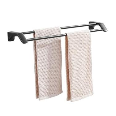 Imagem de Suporte para Chuveiro Barras de toalha duplas para banheiro, haste de toalha de banho dupla de aço inoxidável, suporte de toalha de parede sem perfuração, cabide de trilho de toalha duplo Toalheiro(Pr
