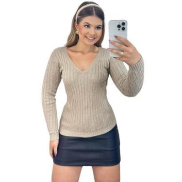 Imagem de Blusa Feminino FMF Suéter de Tricô Manga Longa Cor:;Tamanho:Único-Feminino