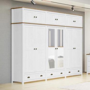 Imagem de Guarda Roupa Bipartido 12 Portas Madeira Maciça Osiris Branco/Freijó -
