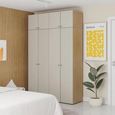 Imagem de Guarda-roupa 4 Módulos 8 Portas 6 Prateleiras Frame Cabecasa madeiramadeira Acácia/Arenas