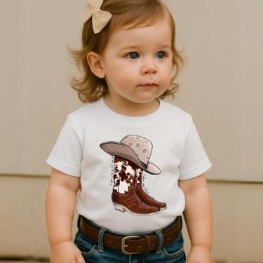Imagem de Camiseta Infantil Country Estampa Bota e Chapéu Feminina Menina Manga 
