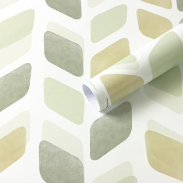 Imagem de Fiula Boho Peel and Stick Papel de parede quadriculado papel de parede geométrico neutro papel de parede moderno autoadesivo removível para banheiro armários de cozinha à prova d'água (verde/amarelo