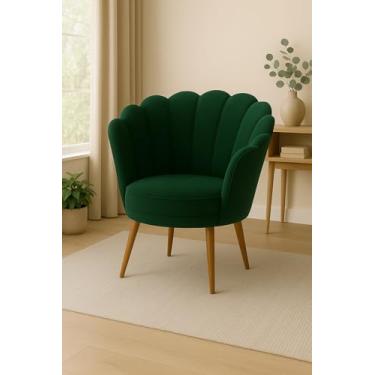 Imagem de Poltrona Petala Decorativa Veludo Com Pés Palito De Madeira Sala Estar Recepção (VERDE)