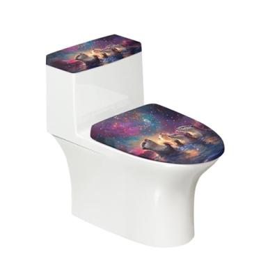 Imagem de Kathyboom Tampa de vaso sanitário galáxia e lontra capas de tampa de tanque reutilizáveis capas de assento de vaso sanitário adequado para a maioria dos vasos sanitários ovais e alongados decoração de