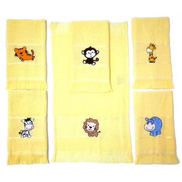 Imagem de Kit Safari 6 Toalhas de Mão 23x36cm Bordadas Tema Safari Para Bebê Inf