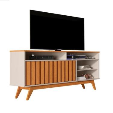 Imagem de Rack Para TV De Até 55 Polegadas Pés Em Madeira Três Prateleira Turin 