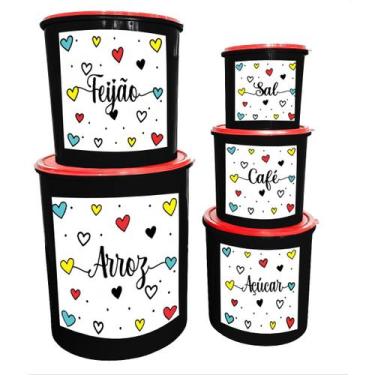 Imagem de Conjunto de 5 Potes Redondos Porta Mantimentos  Ideal para Cozinha - R