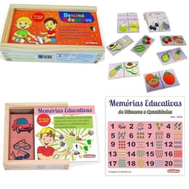 Imagem de Kit Educativo Alfabetização e Matemática – Dominó de Frutas + Memória Números e Quantidades – Carimbrás